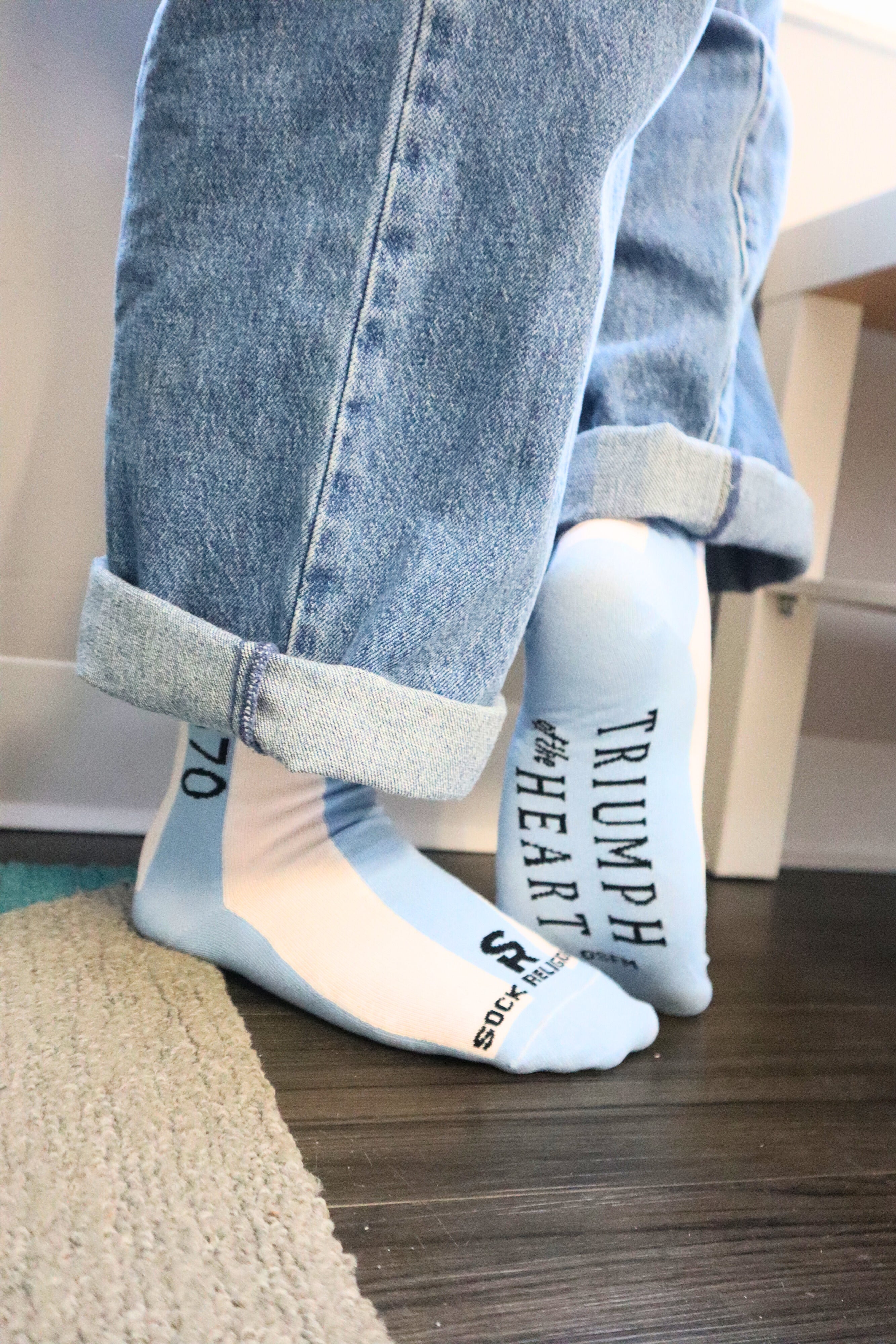 Blue & White Striped St. Maximilian Kolbe Socks